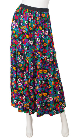 1977 S/S Runway Floral Ruffle Crepe Skirt