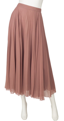 1990s Blush Pleated Chiffon Midi Skirt