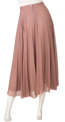 1990s Blush Pleated Chiffon Midi Skirt