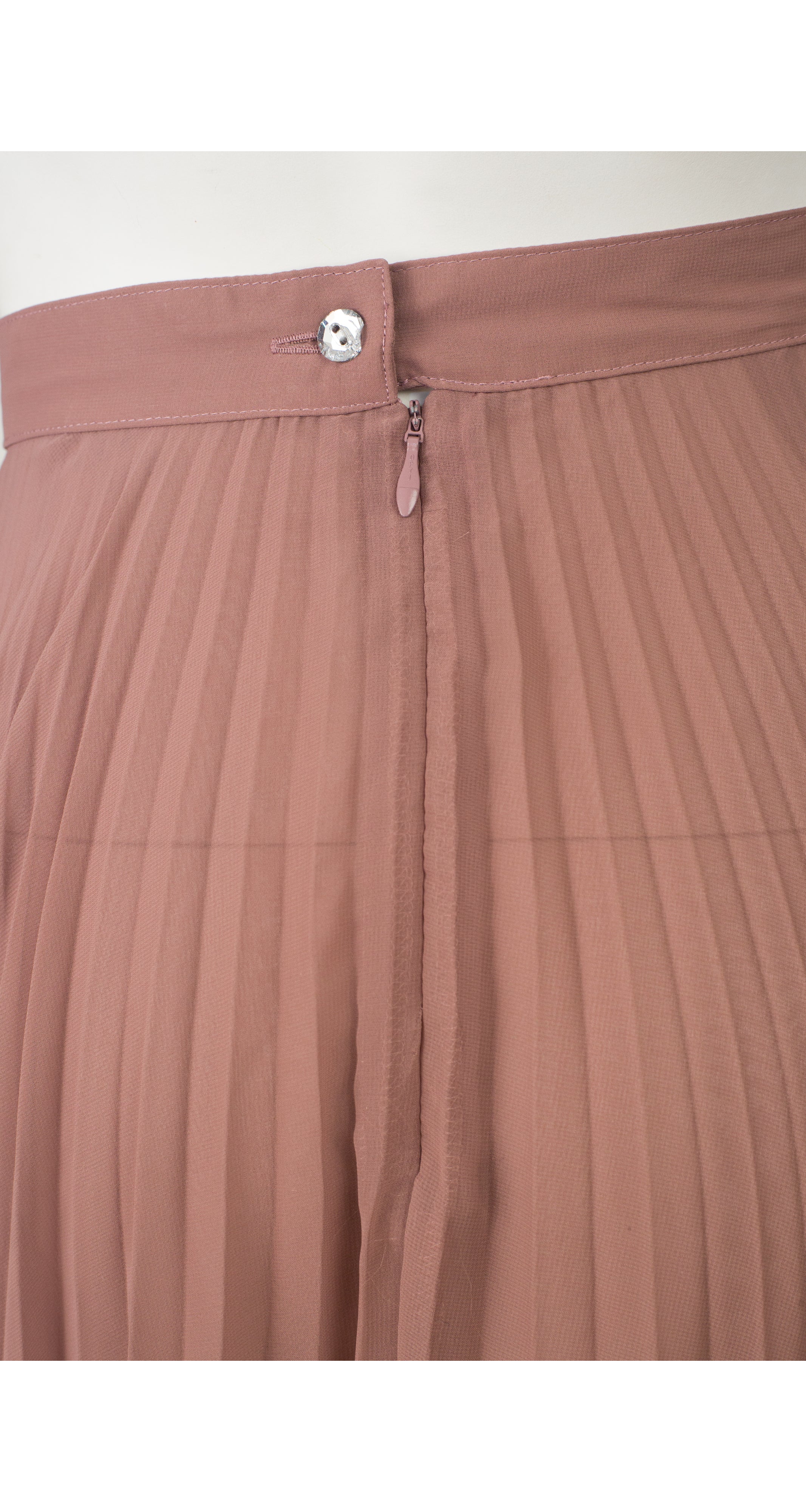 1990s Blush Pleated Chiffon Midi Skirt
