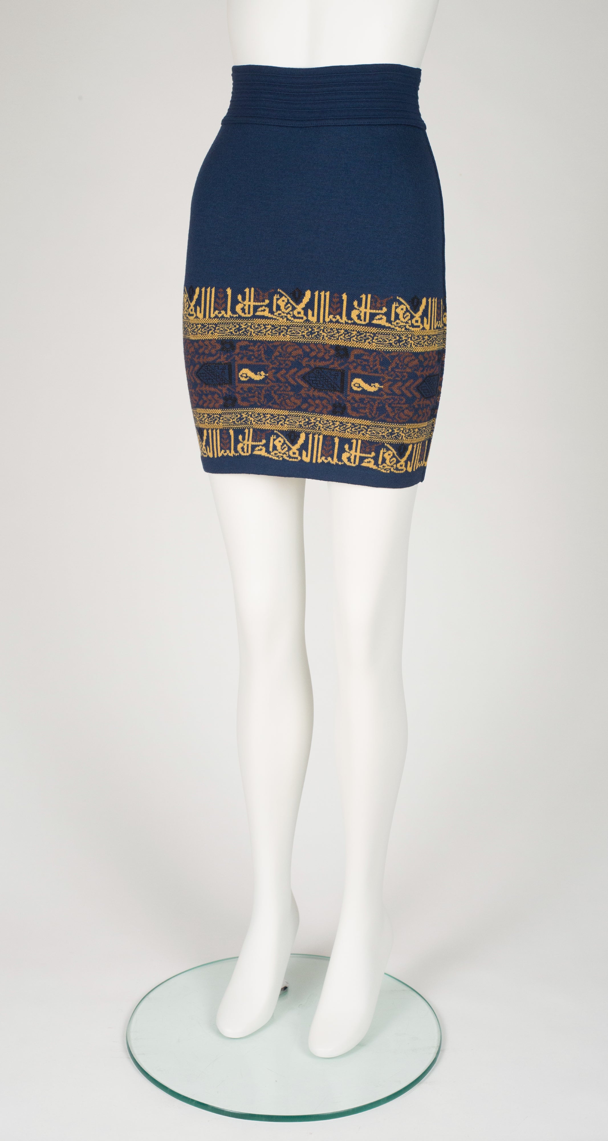 1990-91 F/W Arabic Script Blue Knit Mini Skirt