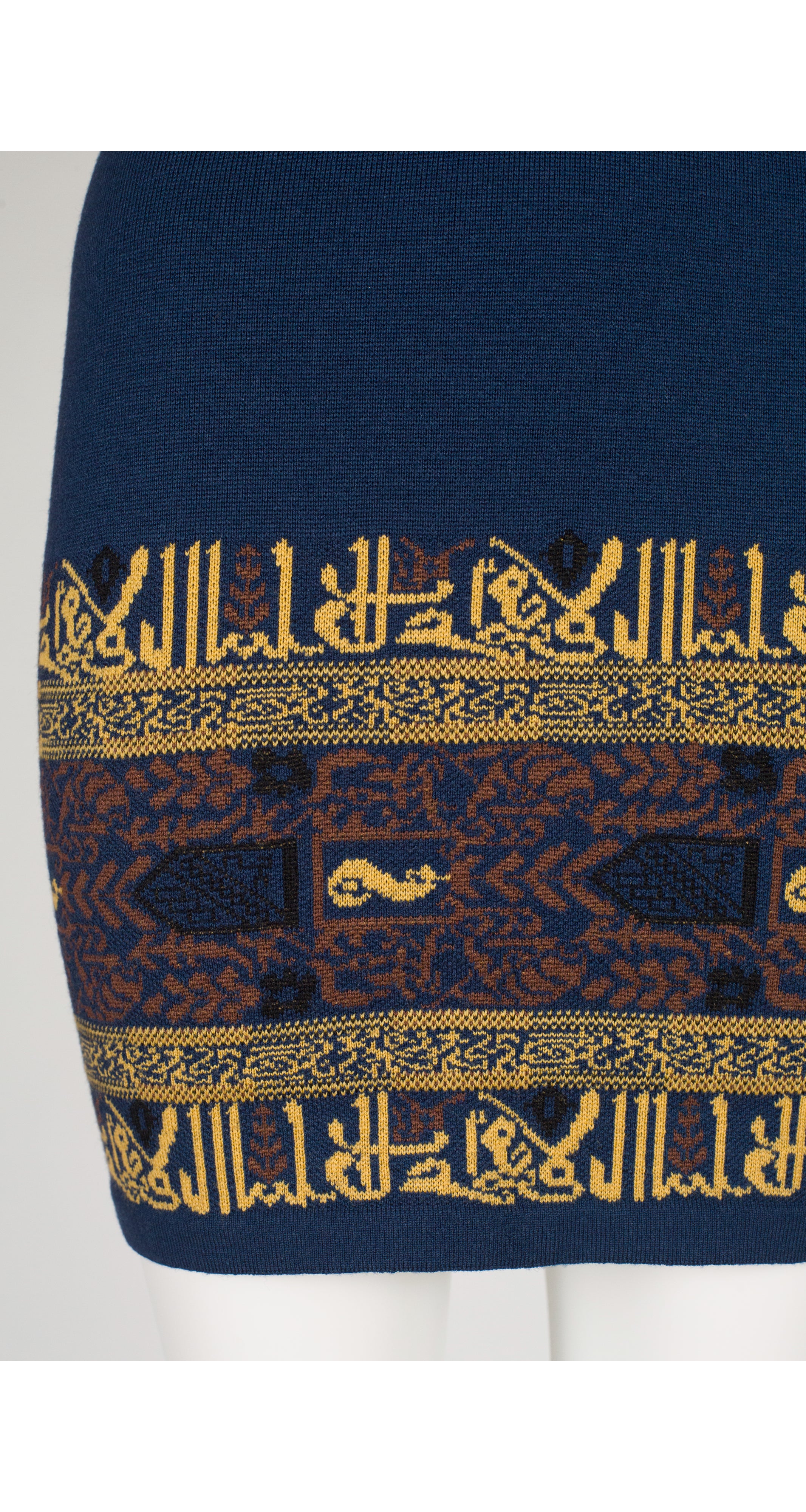 1990-91 F/W Arabic Script Blue Knit Mini Skirt