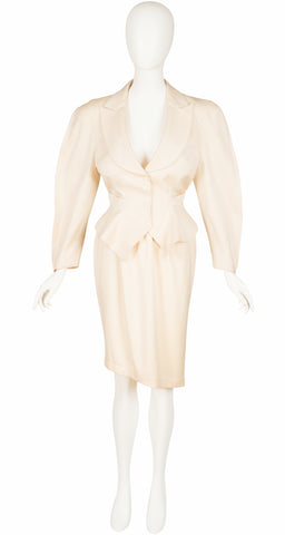1987 S/S Runway Cream Wool Structured Skirt Suit