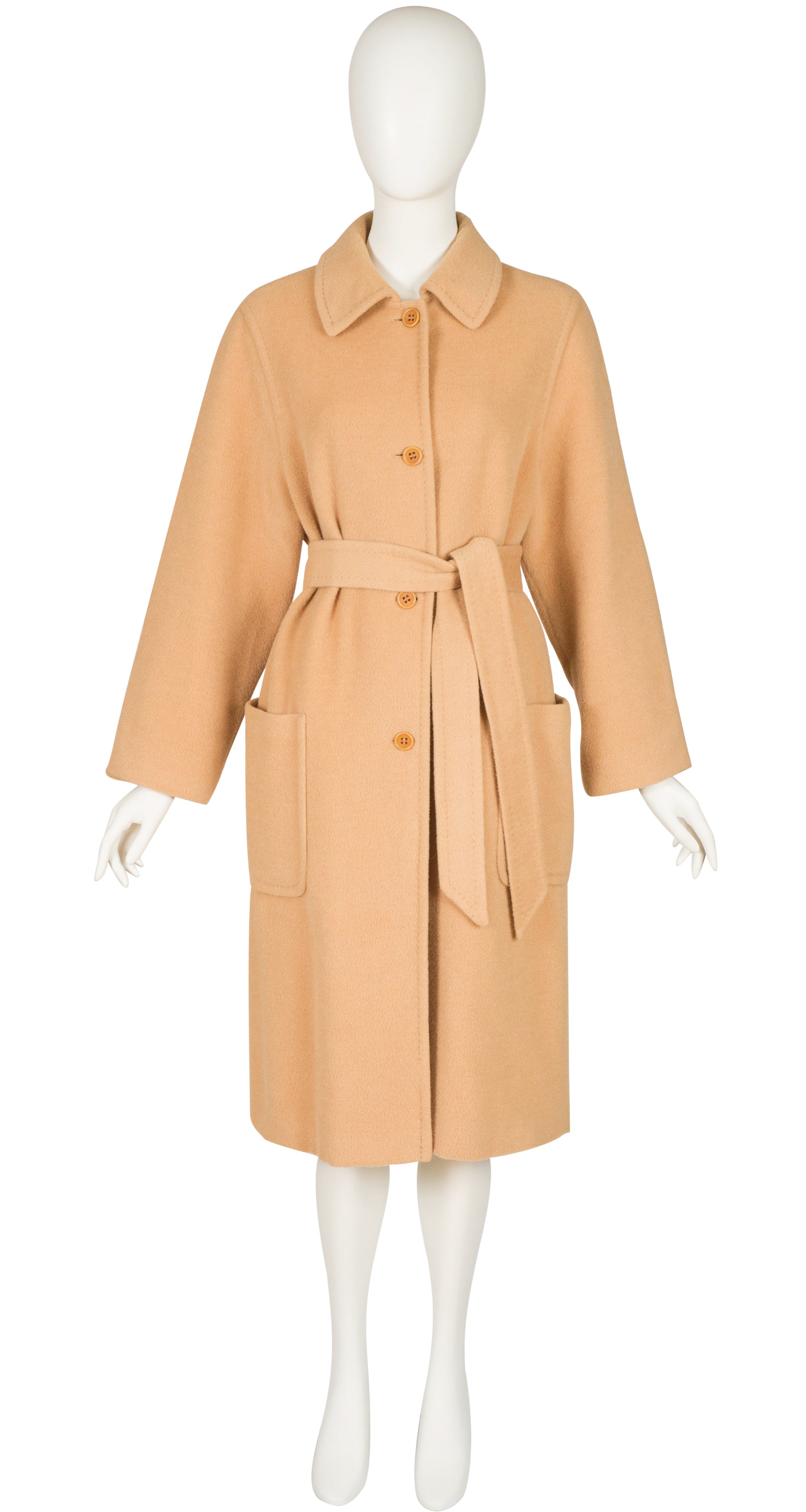 1990s Camel Wool Belted Collared Coat