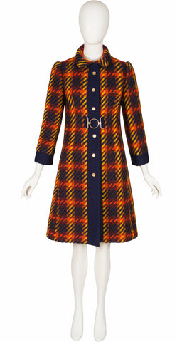 1960s Plaid Wool Tweed Collared Coat