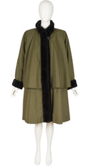 1980s Fur Trim Olive Green Swing Coat
