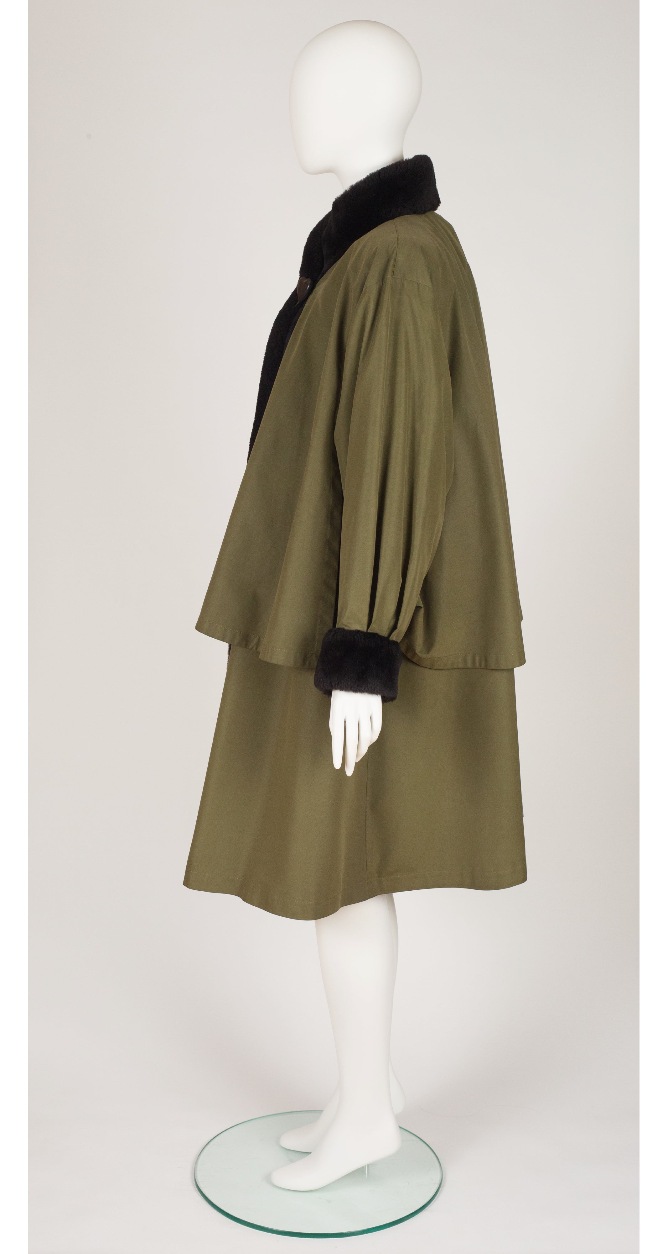 1980s Fur Trim Olive Green Swing Coat