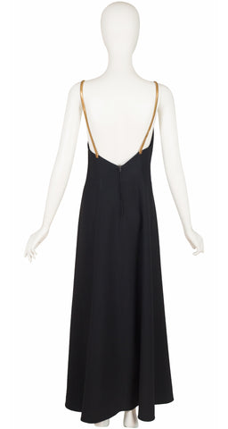 1993 S/S Runway Gold Metal Strap Black Crepe Gown