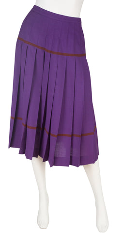 1970s Striped Purple Wool Pleated Skirt