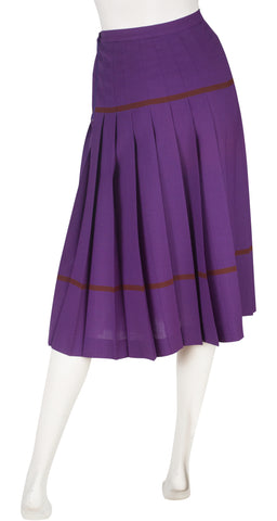 1970s Striped Purple Wool Pleated Skirt