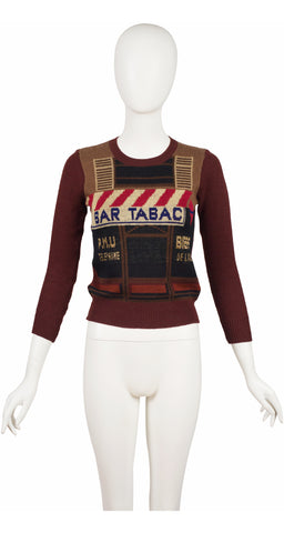 1970s "BAR TABAC" Intarsia Lurex Knit Sweater