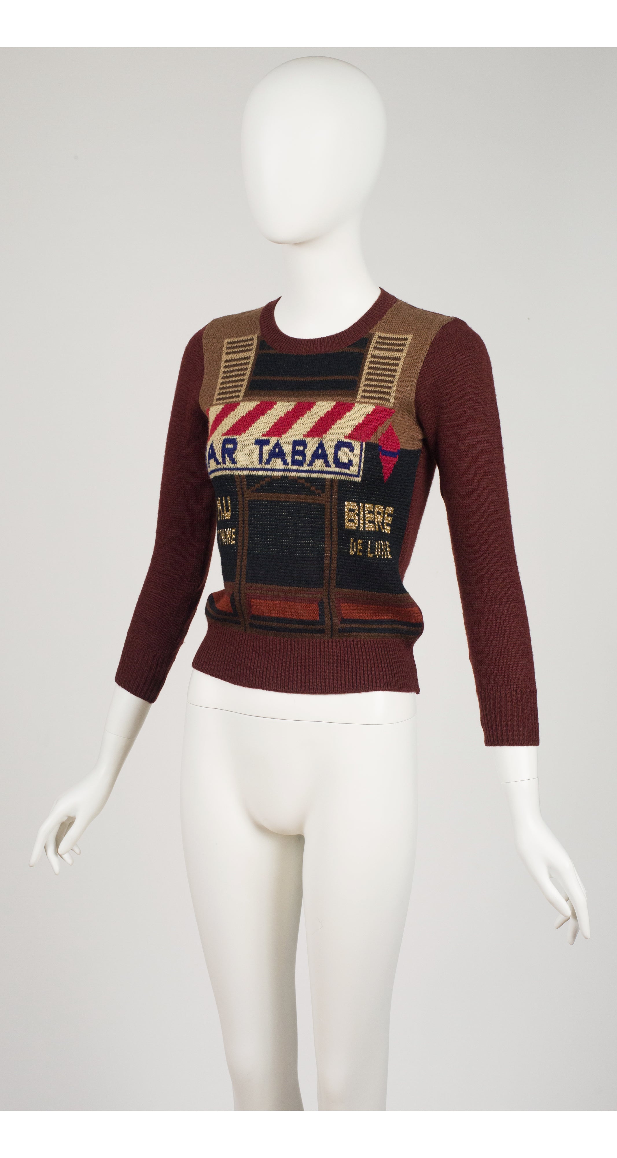 1970s "BAR TABAC" Intarsia Lurex Knit Sweater