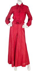 1970s Disco Red Metallic Top & Palazzo Pant Suit
