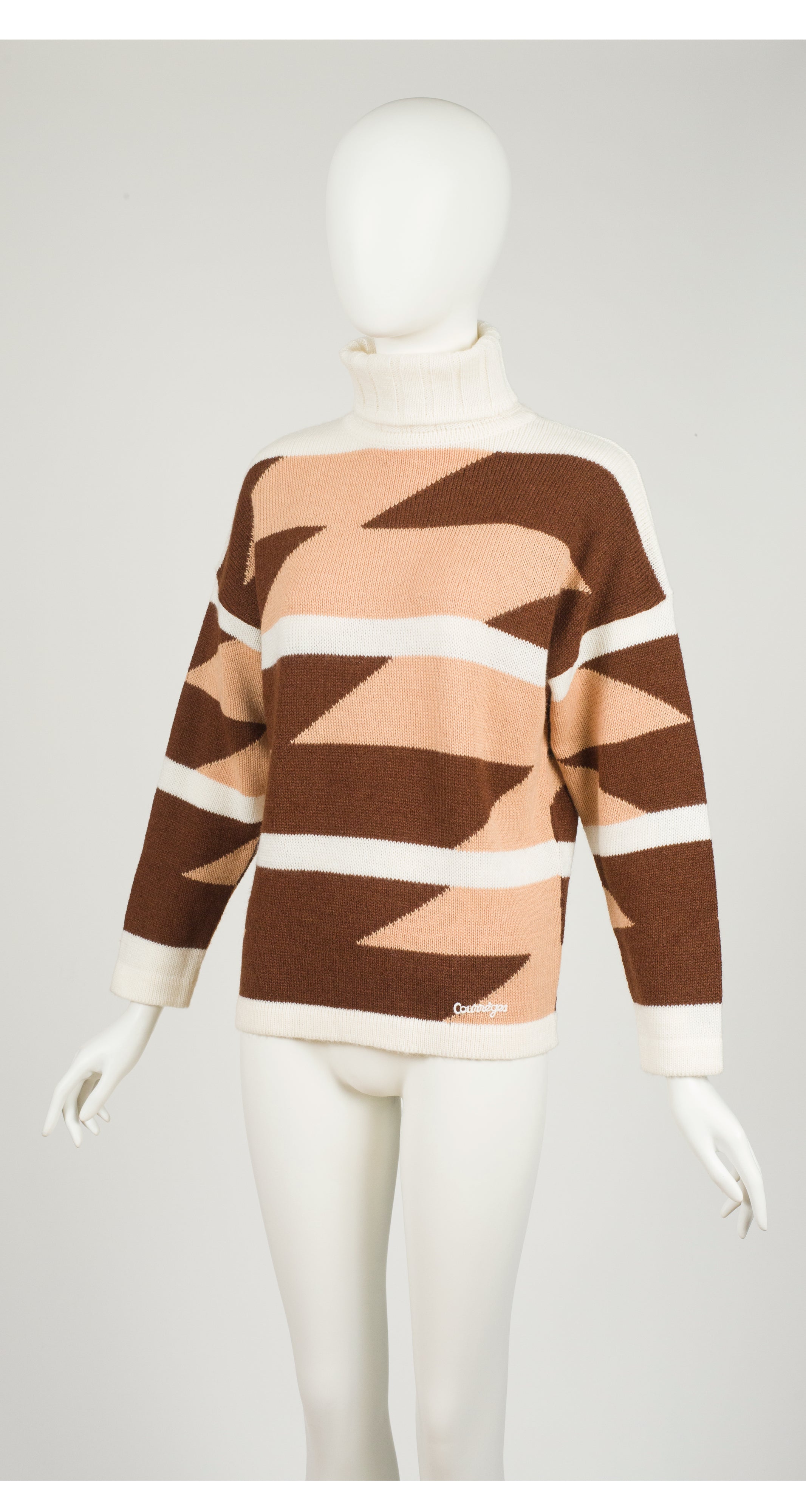 1970s Brown & White Graphic Turtleneck Sweater