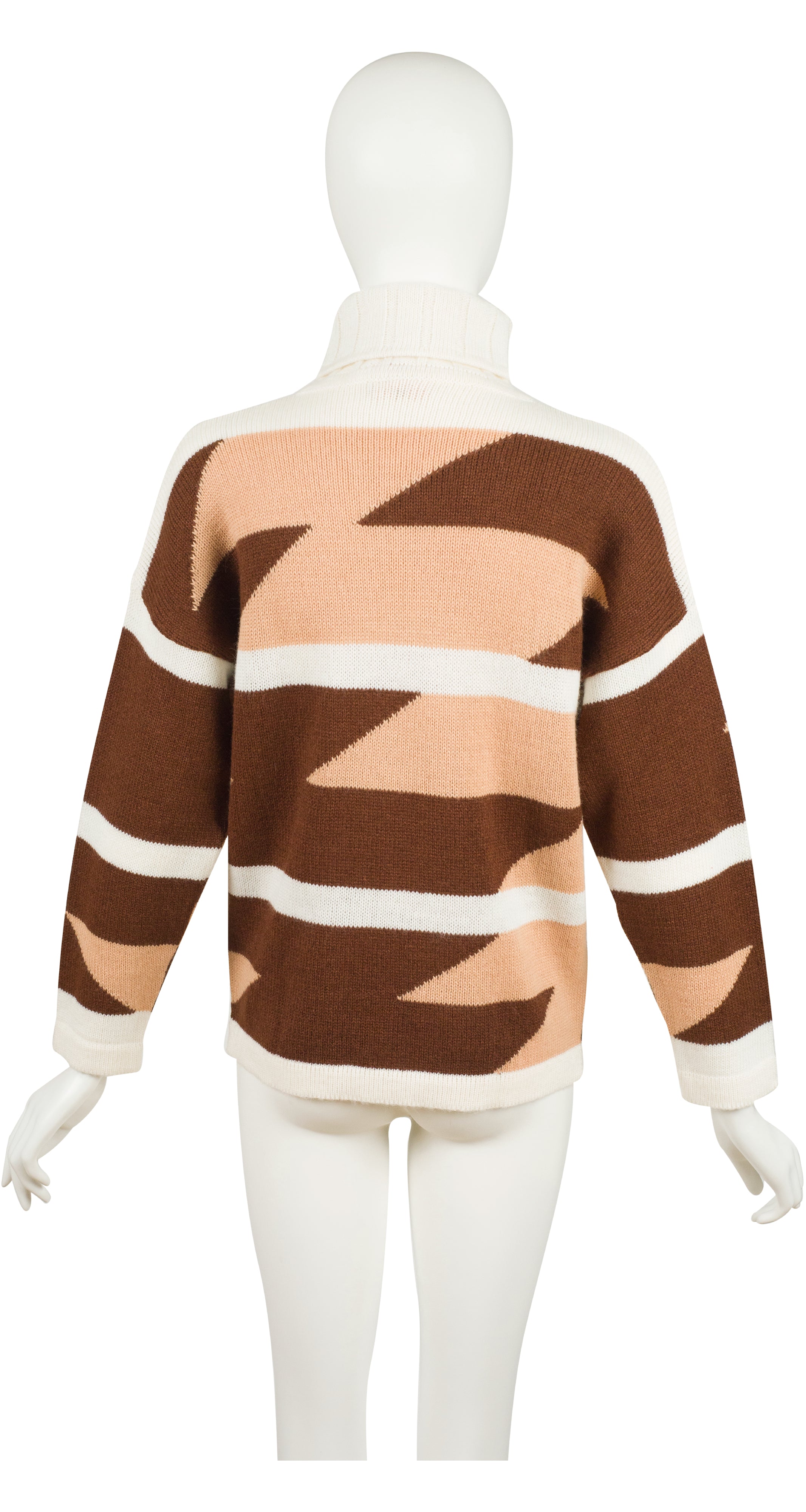 1970s Brown & White Graphic Turtleneck Sweater
