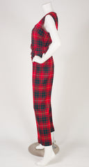 1970s Red Plaid Wool Sleeveless Jumpsuit