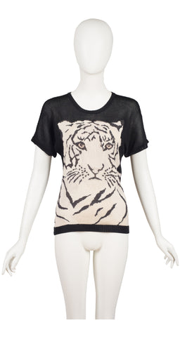 1980s Tiger Head Silk Knit Short Sleeve Top
