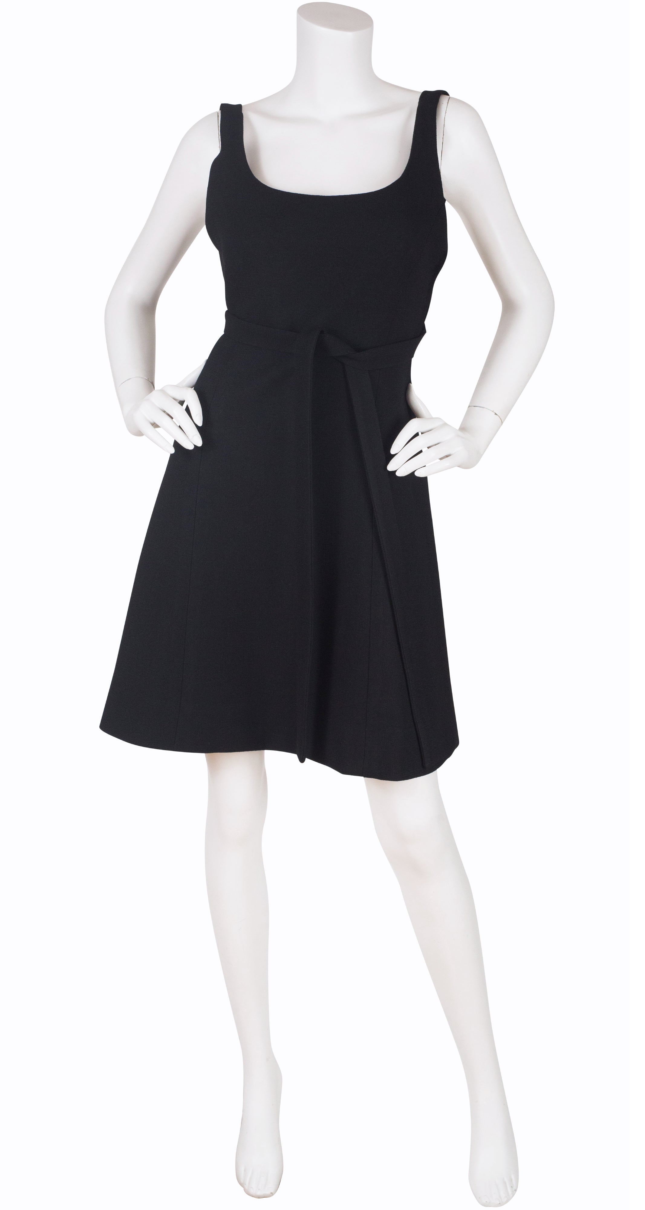 1960s Mod Black Wool Crepe Mini Dress