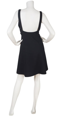 1960s Mod Black Wool Crepe Mini Dress