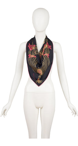 2000s Gold Jewelry Print Black Silk Twill Scarf