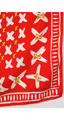 1990s "X" Print Red and Gold Silk Twill Scarf