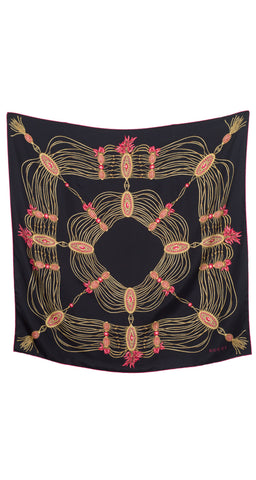 2000s Gold Jewelry Print Black Silk Twill Scarf