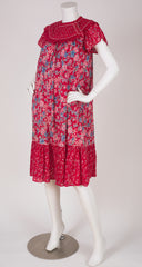 1970s Red Floral Indian Cotton Ruffle Sundress