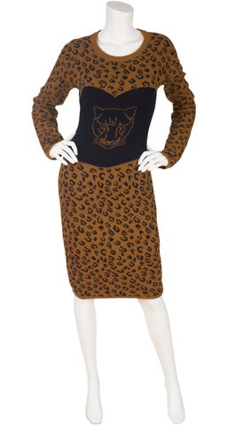 1980s Leopard Print Angora Sweater Dress