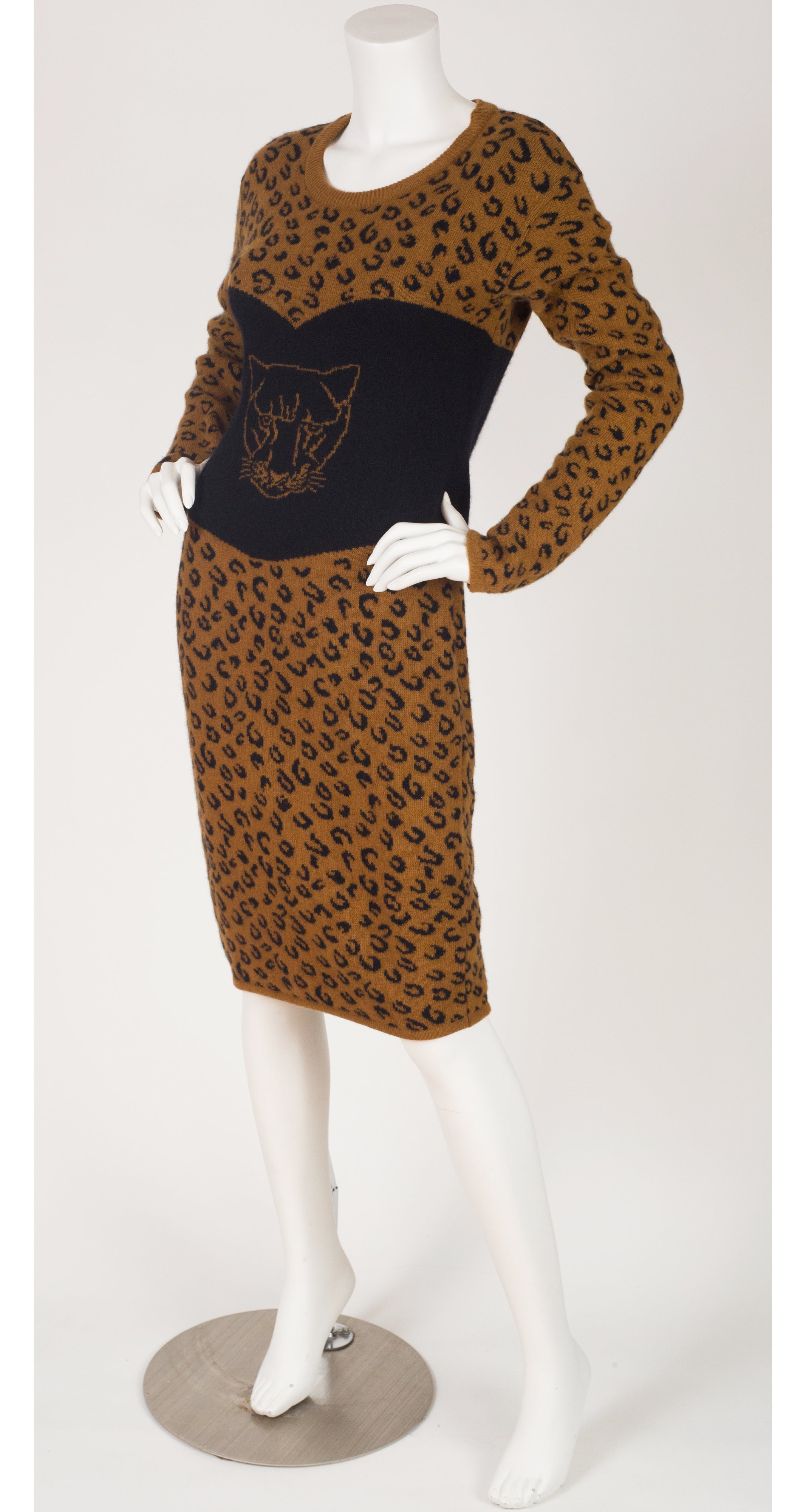 1980s Leopard Print Angora Sweater Dress