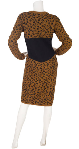 1980s Leopard Print Angora Sweater Dress