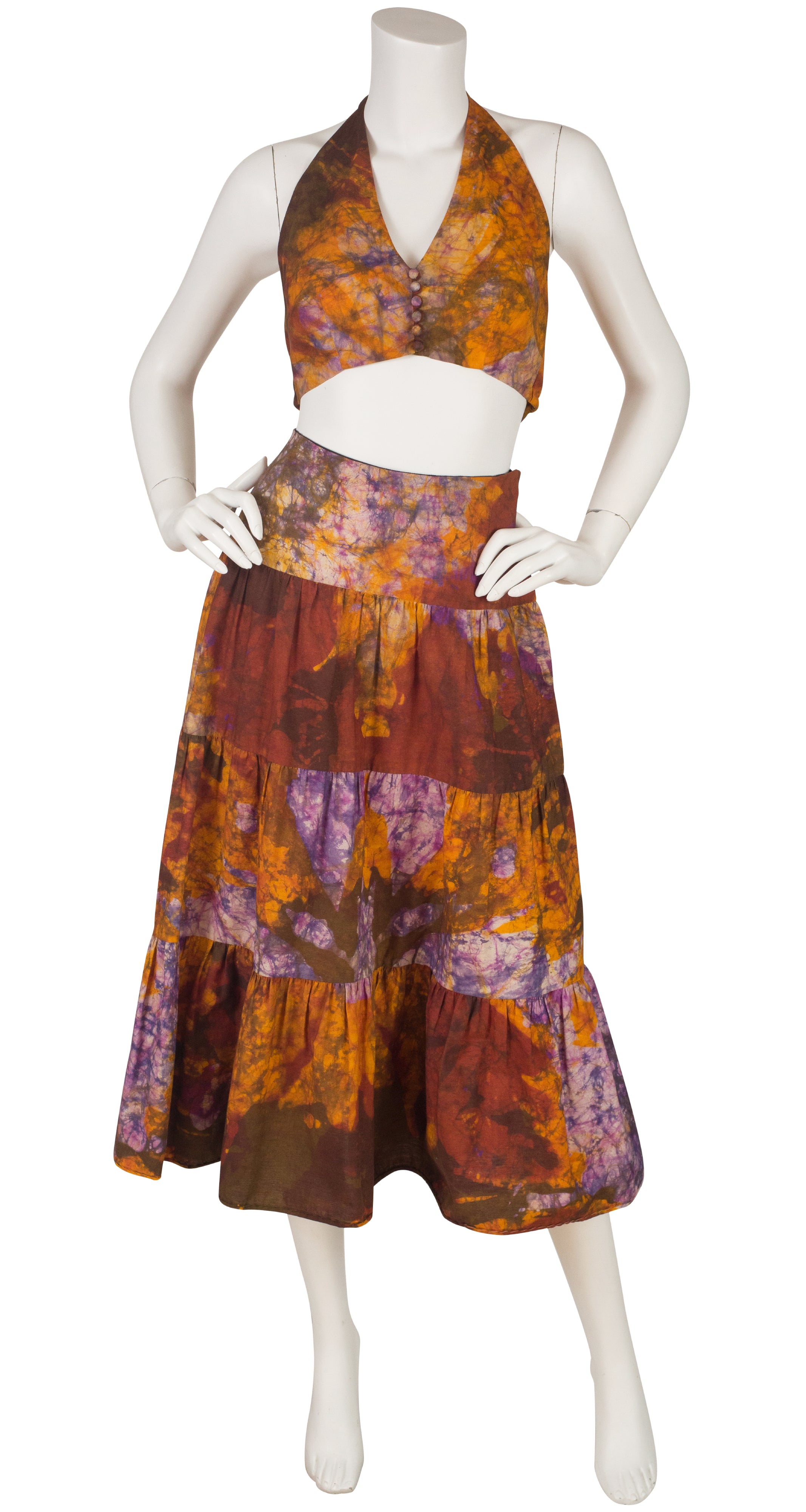 1970s Tie-Dye Cotton Halter Top & Skirt Set