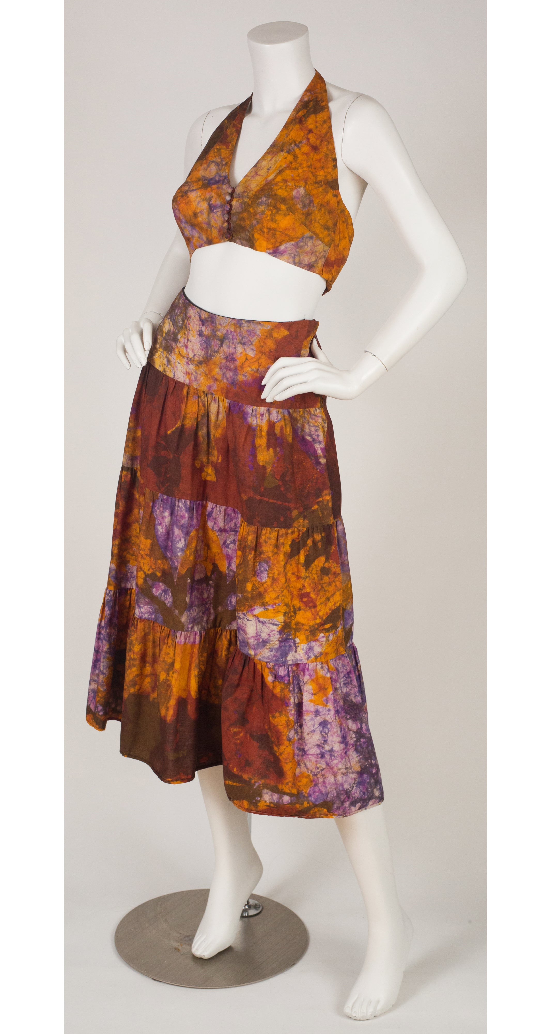 1970s Tie-Dye Cotton Halter Top & Skirt Set