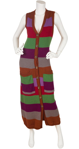 1970s Striped Wool Knit Maxi Vest