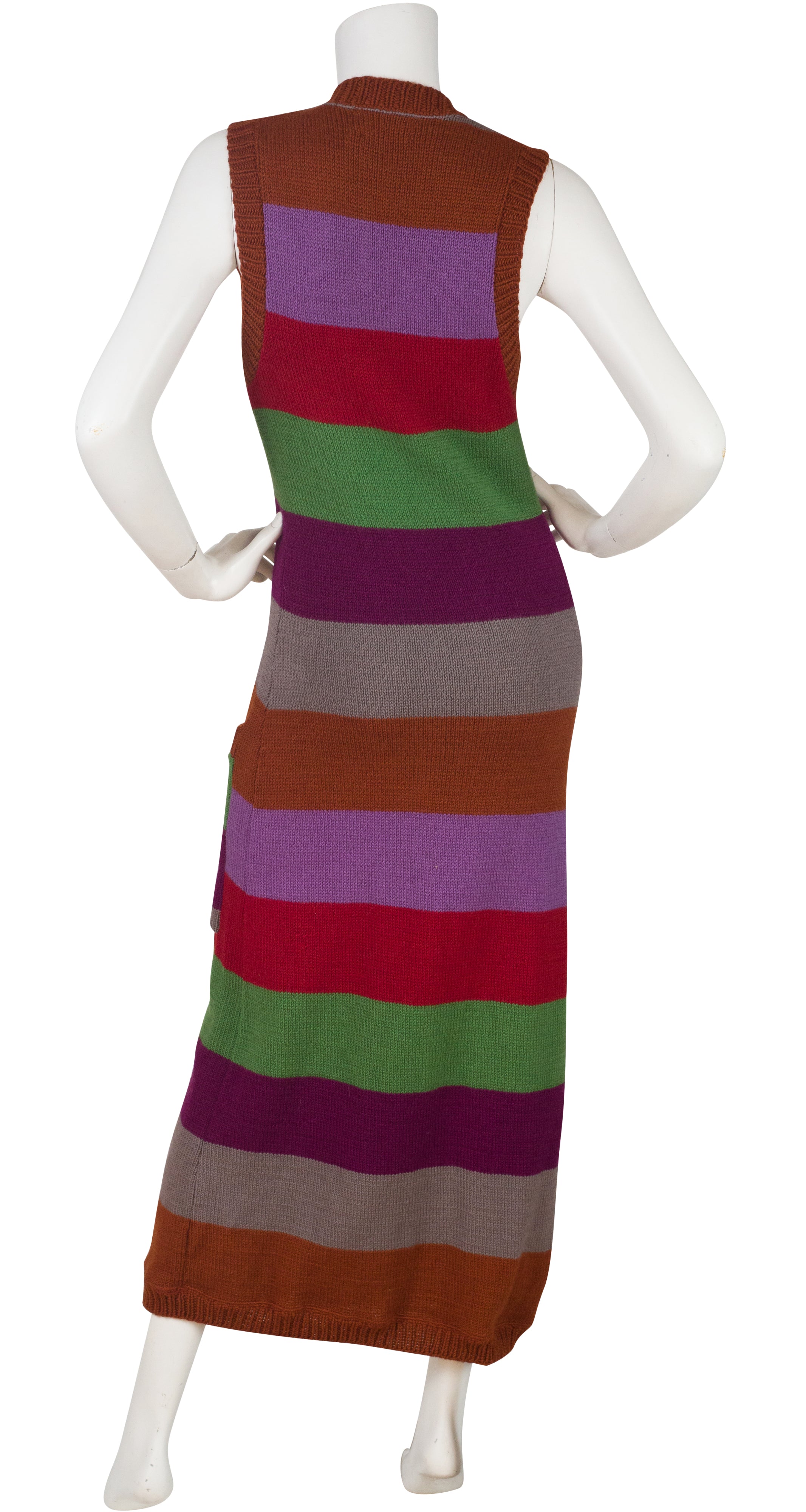 1970s Striped Wool Knit Maxi Vest