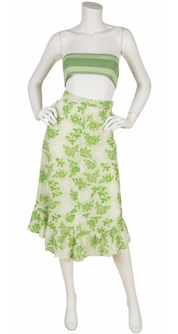 1974 S/S Striped & Floral Green Cotton Skirt Set