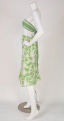 1974 S/S Striped & Floral Green Cotton Skirt Set