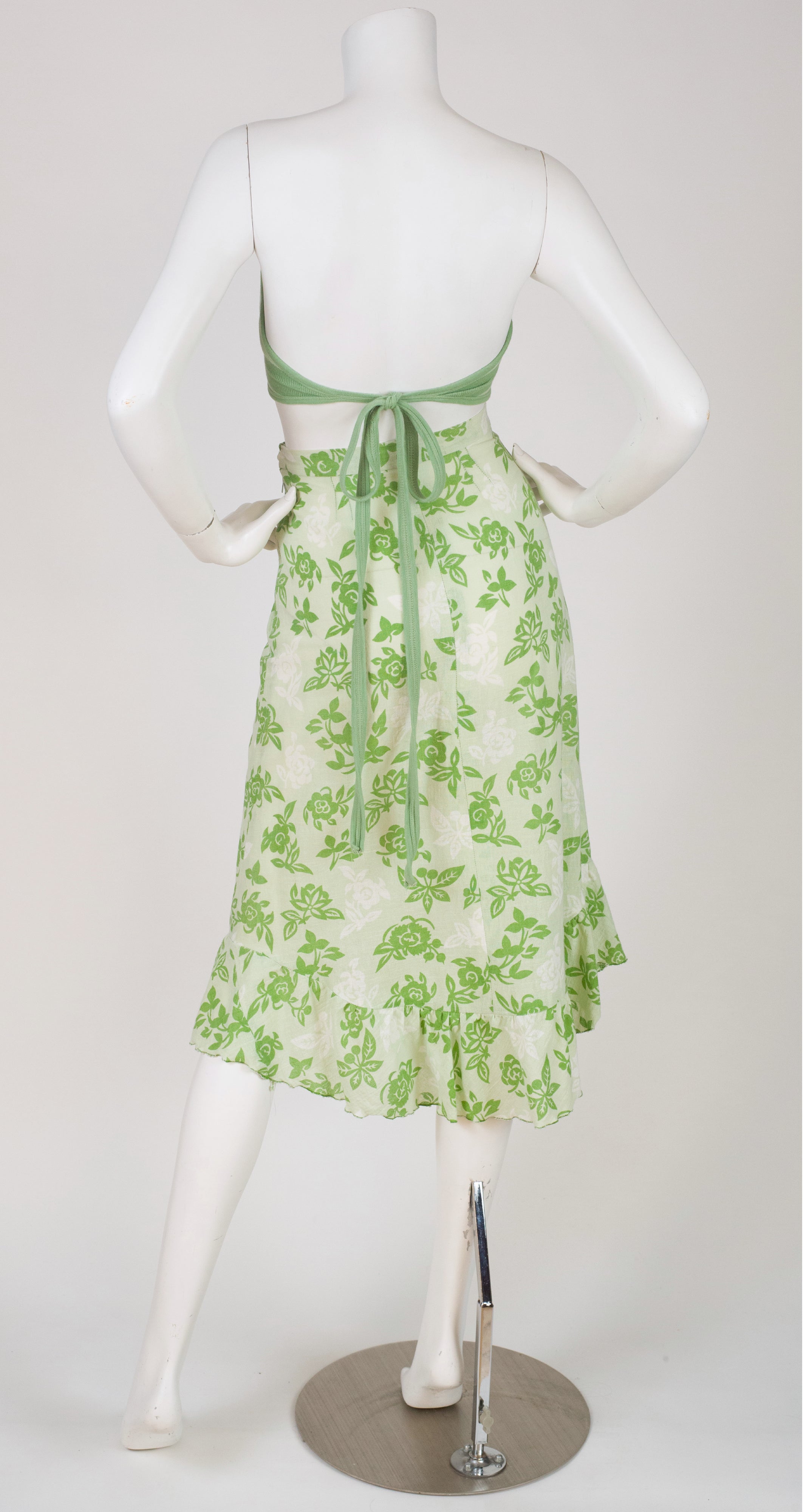 1974 S/S Striped & Floral Green Cotton Skirt Set