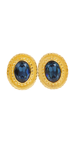 1980s NOS Blue Jewel Gold Plated Clip-On Earrings