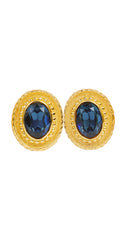 1980s NOS Blue Jewel Gold Plated Clip-On Earrings