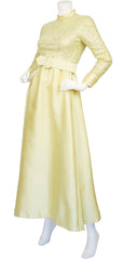 1960s Beaded Yellow Raw Silk Evening Gown
