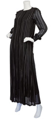1970s Silver Metallic Black Chiffon Pleated Gown