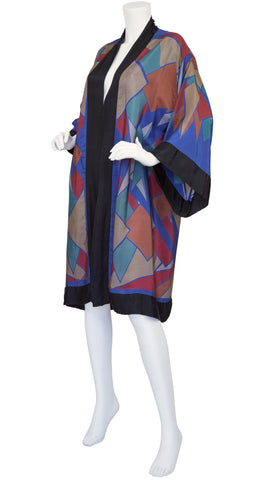 1920s Geometric Art Deco Print Silk Kimono Robe