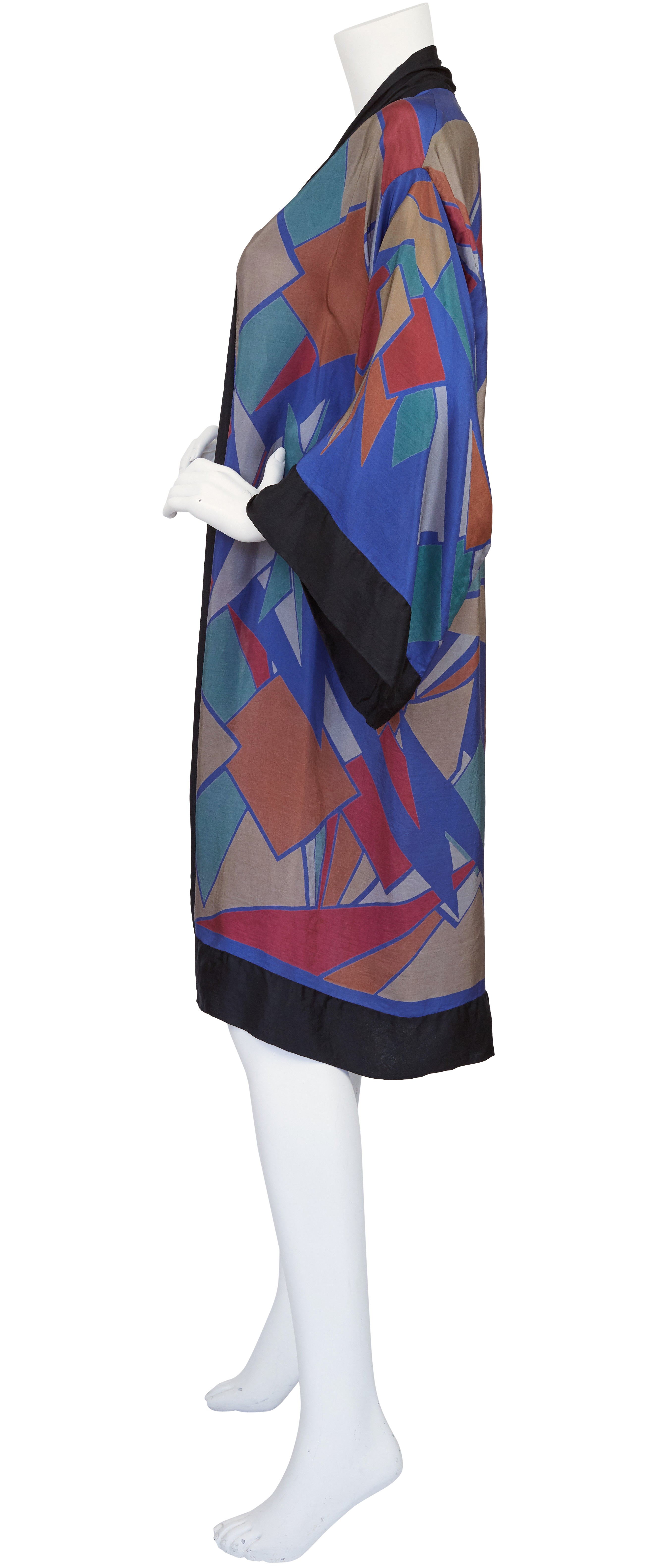 1920s Geometric Art Deco Print Silk Kimono Robe