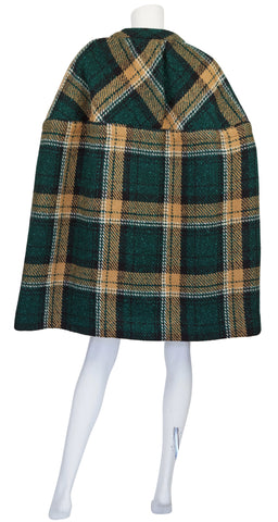1960s Mod Green Plaid Wool Cape