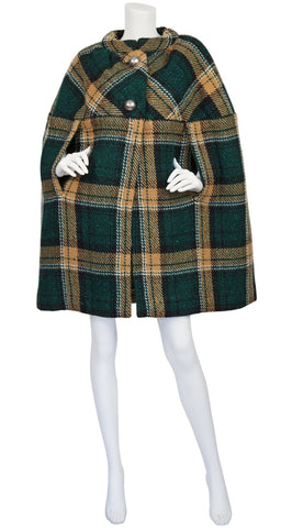 1960s Mod Green Plaid Wool Cape