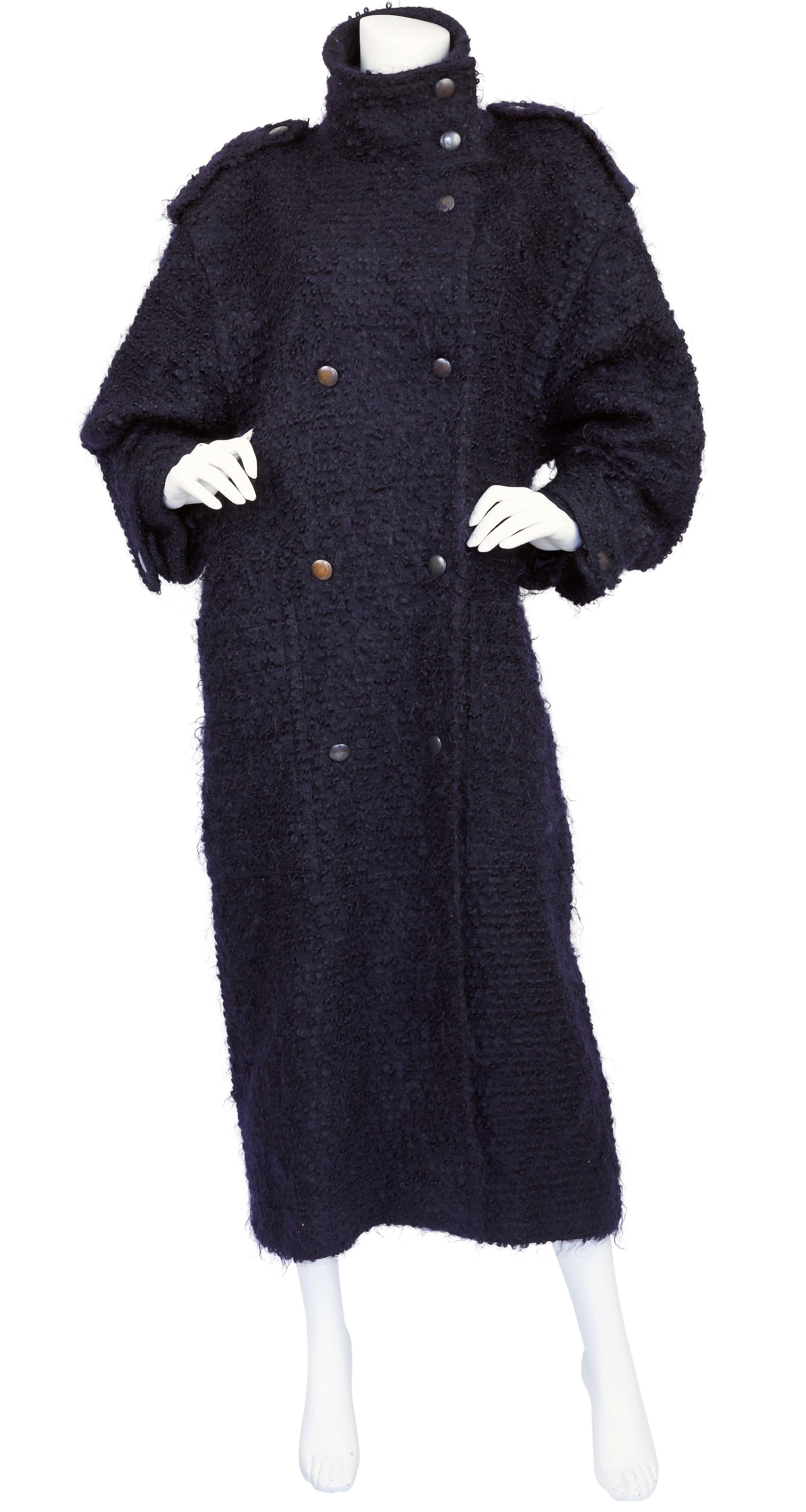 1980s Navy Fuzzy Wool Double-Breasted Coat