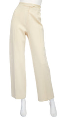 1970s Cream Wool Jersey Wide-Leg Trousers