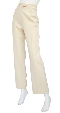 1970s Cream Wool Jersey Wide-Leg Trousers