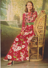 1973 S/S Red Floral Cotton & Crepe Maxi Dress