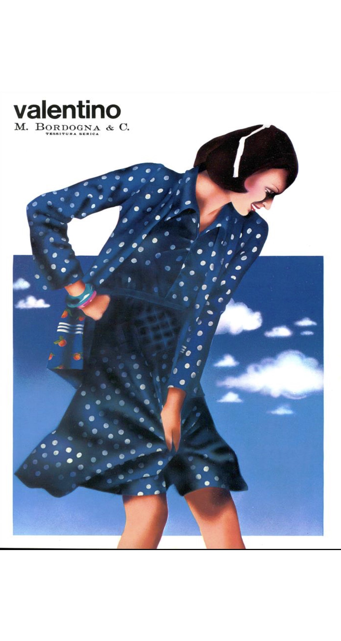 1973 Apple Novelty Print Navy Silk Flutter Skirt